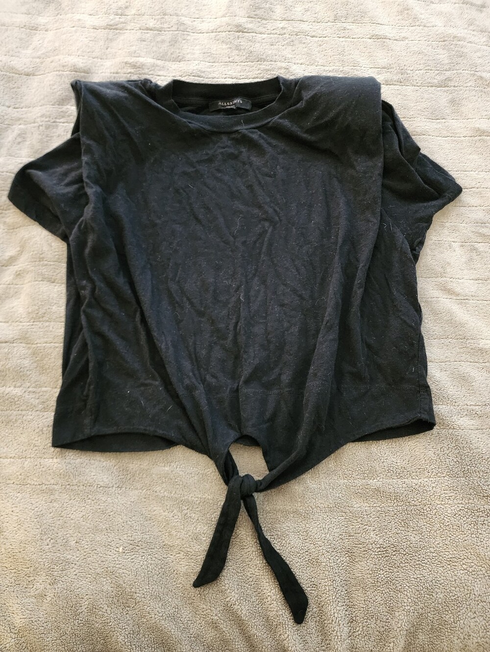 All Saints Black Tie-Front Crop Top